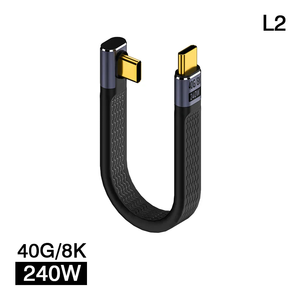 USB4 Elbow Short Cable 13.5cm Thunderbolt4 Type C Cable 40Gbps PD240W Charging Cable for SSD Laptop Macbook Phone iPhone15 iPad