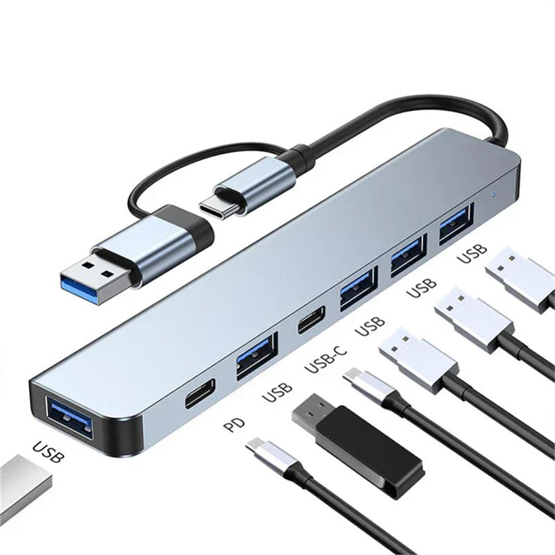 USB C 3.0 HUB multiport adapter with PD charging and USB data ports