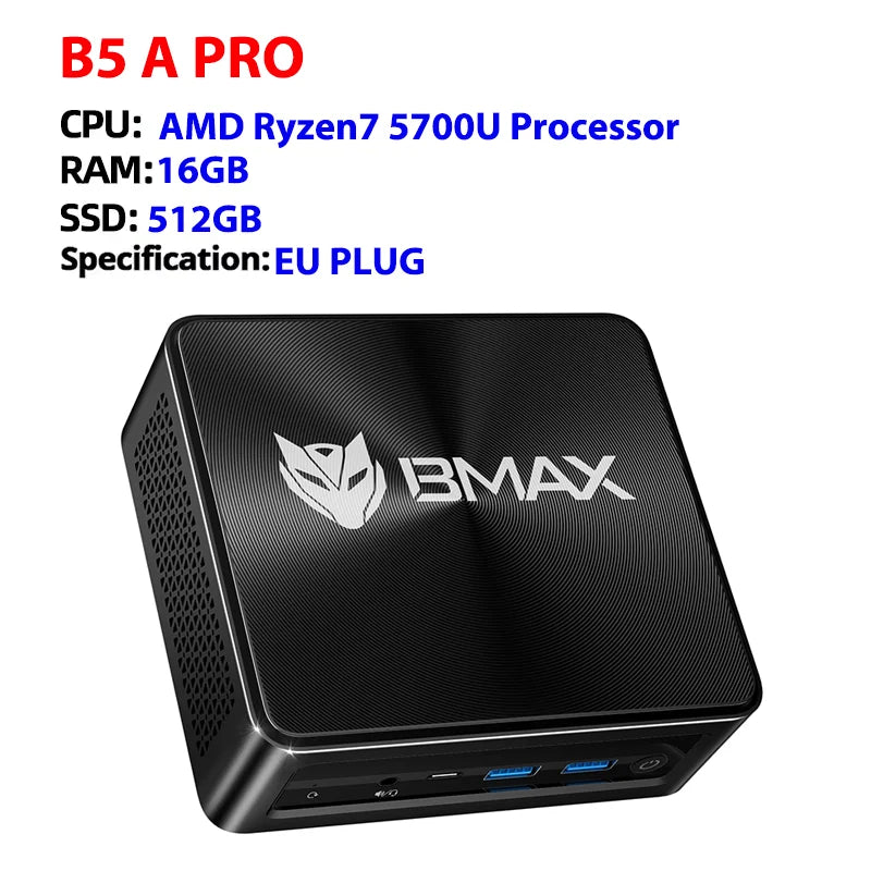 BMAX B5A Pro MINI PC AMD Ryzen7 5700U Processor AMD Radeon Graphics 16GB(Support Max 64GB) DDR4 512GB NVMe SSD Windows 11