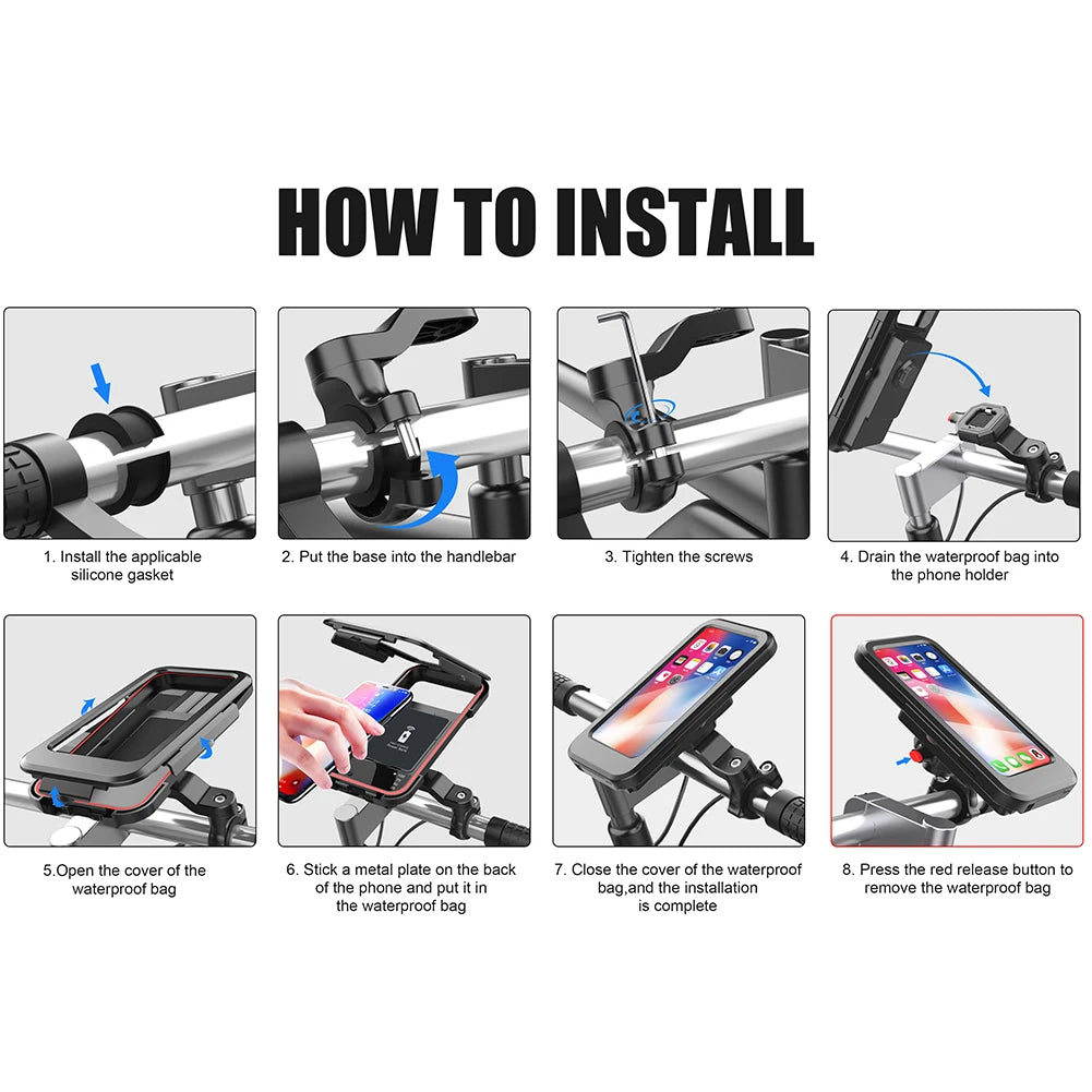 Waterproof Mobile Phone Holder USB Charging 15W Wireless Charger Mobile Phone Stand Universal Touch Screen for Electric Bike