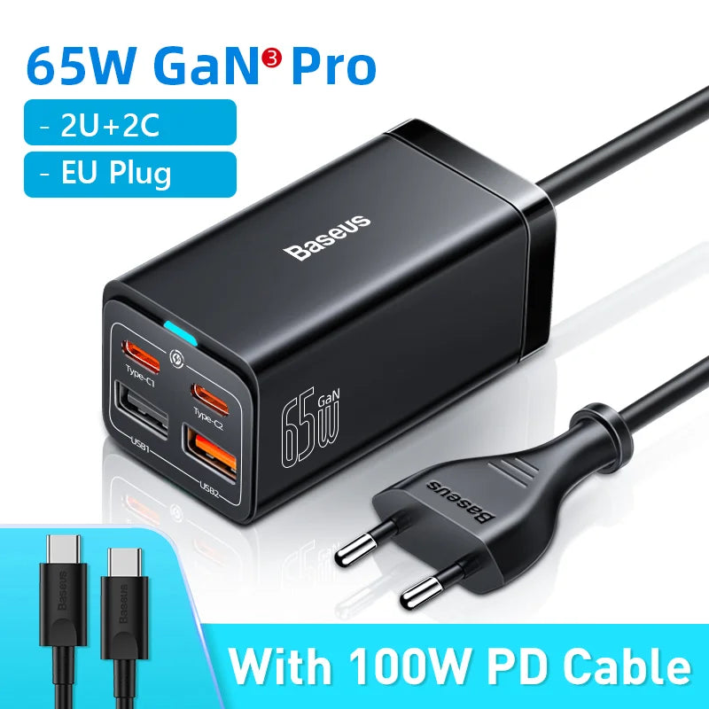 Baseus PD 100W GaN Charger USB Type C Desktop Charger Station Quick Charge 4.0 QC 3.0 Fast Charging For Macbook iPhone 14 Xiaomi