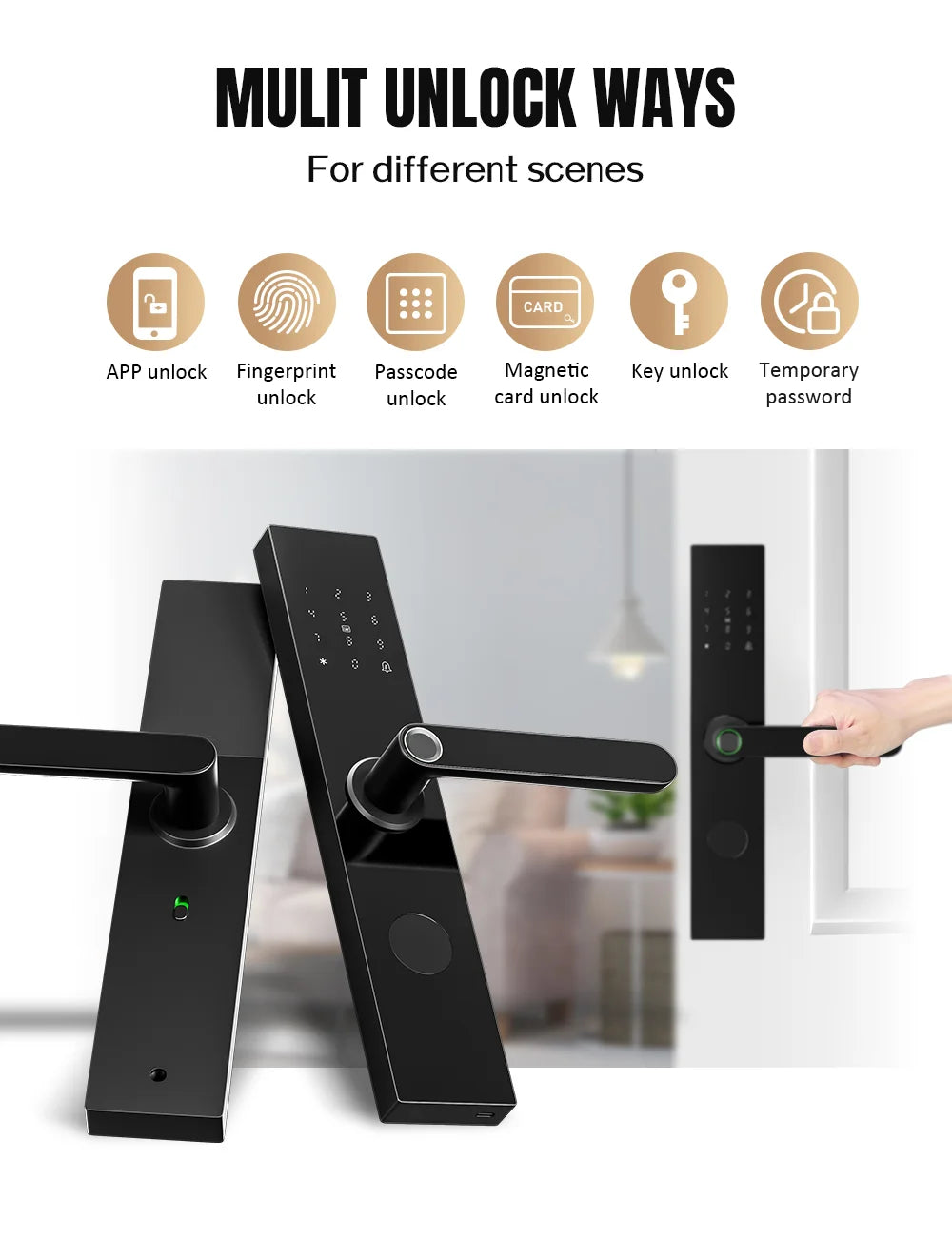 Wifi Smart Fingerprint Door Lock Digital Electronic Lock Fingerprint/IC Card/Password/Key/APP Remote Unlock Work with Alexa