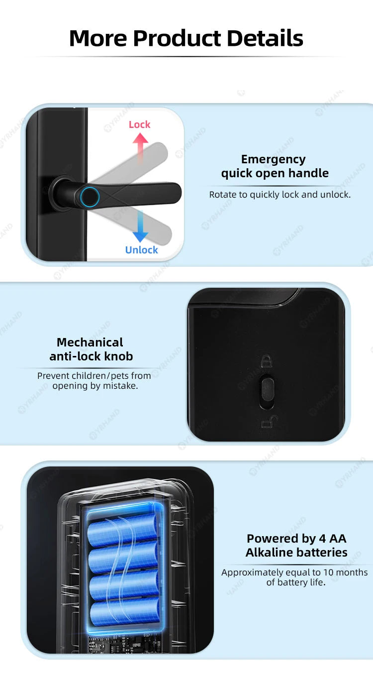 Tuya Wifi Smart Door Lock Electronic Digital Lock with Biometric Fingerprint Camera Smart Card Password Key Unlock Feature