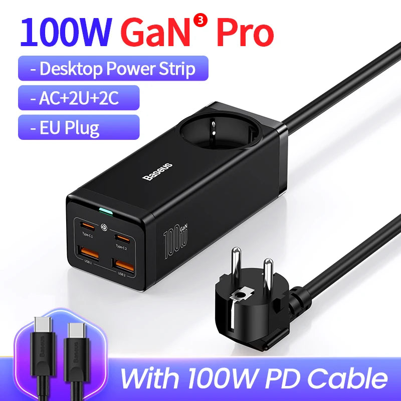 Baseus PD 100W GaN Charger USB Type C Desktop Charger Station Quick Charge 4.0 QC 3.0 Fast Charging For Macbook iPhone 14 Xiaomi