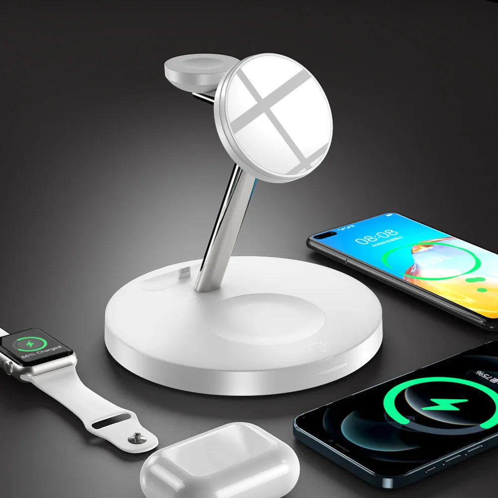 4 in 1Wireless charger for iphone 16 15 pro max magnetic phone charger holder for iwatch airpods pro 2 3 4 with LED Night Light