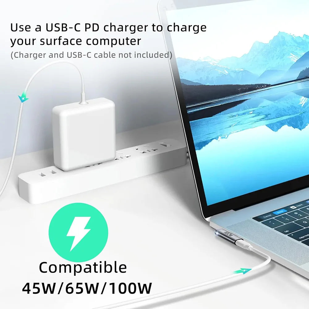USB C PD 102W GaN Charger Converter 15V 3A Charging Adapter Compatible With Surface Pro X/7/6/5/4/3 Surface Laptop Book Go 1 2 3