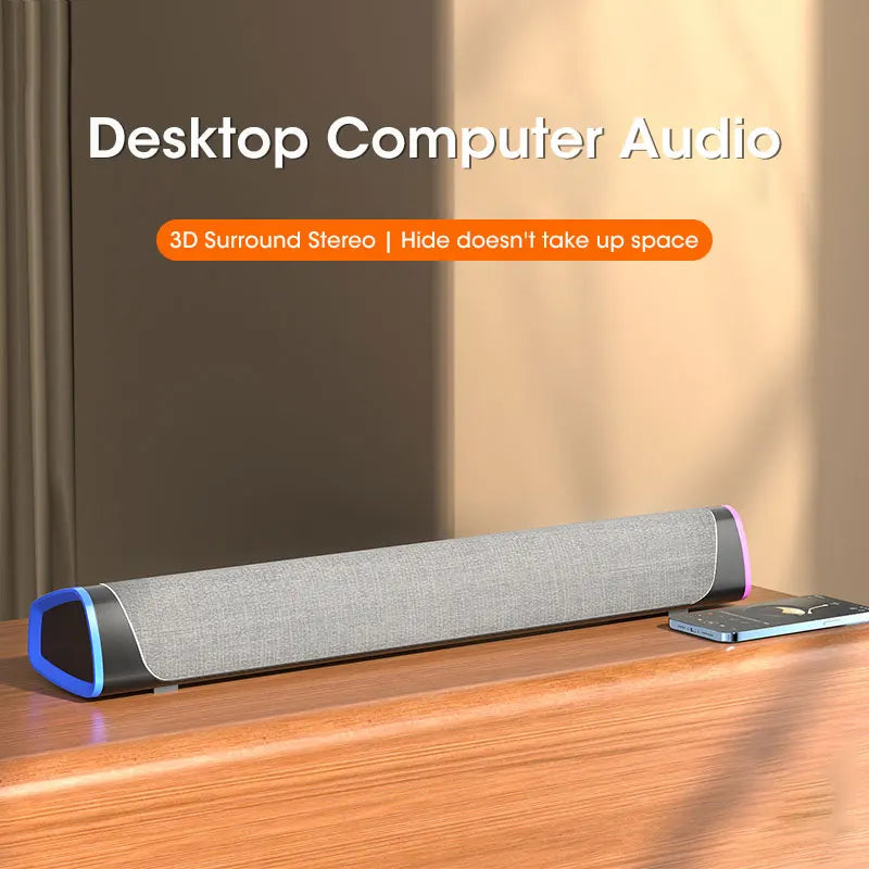 4D Computer Speaker Bar with 3D surround stereo sound, Bluetooth 5.0, compact design for desktop computer audio