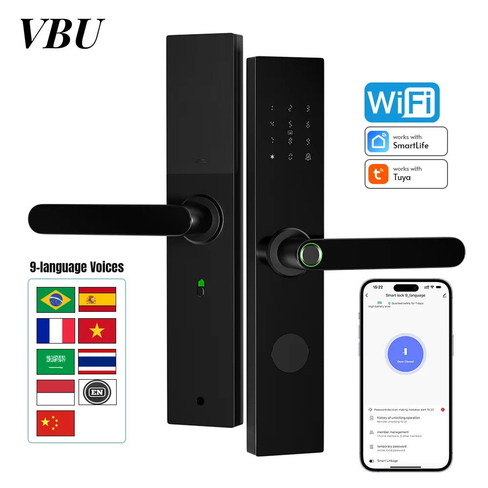 Wifi Smart Fingerprint Door Lock Digital Electronic Lock Fingerprint/IC Card/Password/Key/APP Remote Unlock Work with Alexa