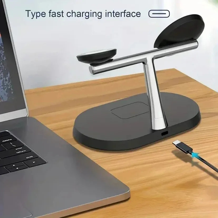 3-in-1 magnetic wireless charger stand for iPhone, iWatch, and AirPods with Type-C fast charging interface