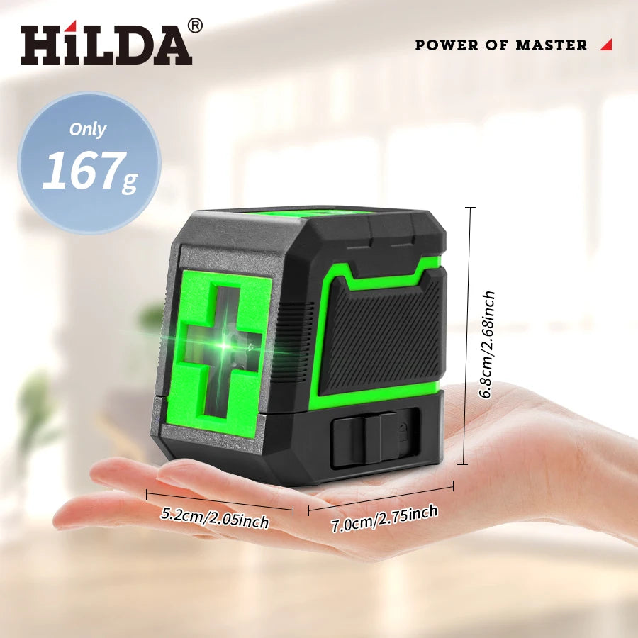 HILDA Laser Level 2 Lines Self-Leveling Horizontal And Vertical Cross Super Powerful Green Laser Beam Line