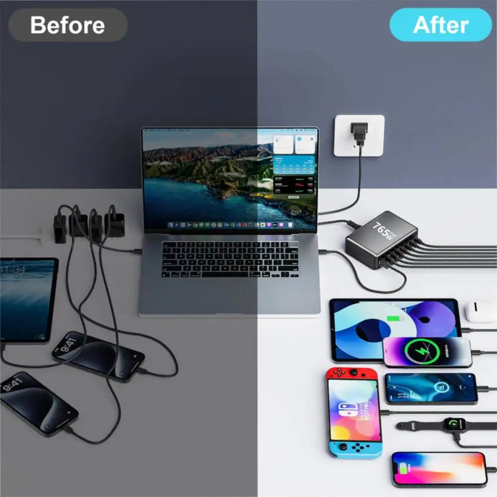 800W/670W/530W Fast USB C GaN Charger Block Dual 140W PD3.1 PPS Fast Charging Station for Multiple Devices Laptop Wall Charger