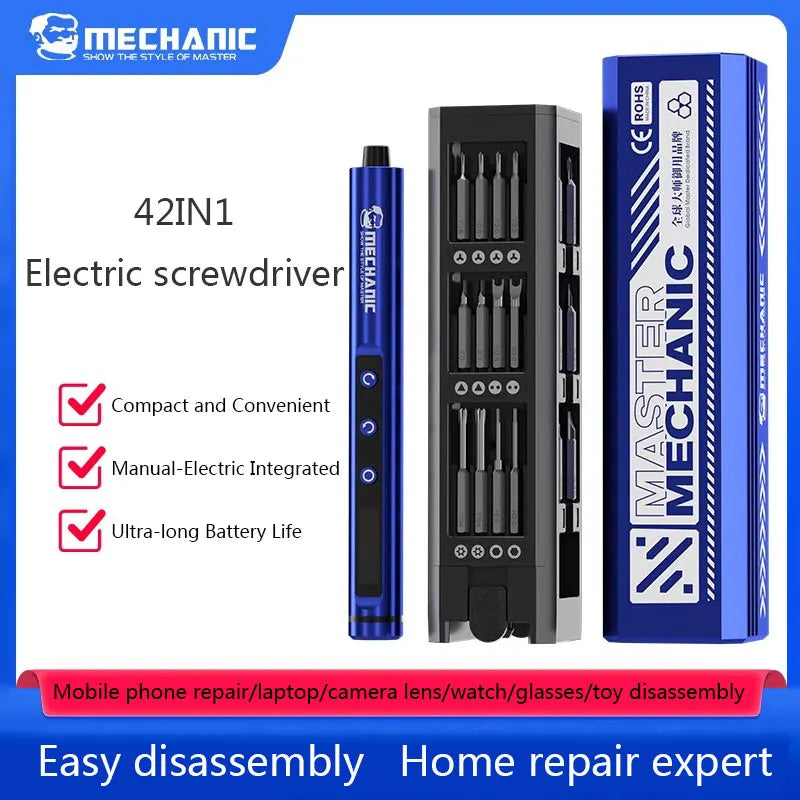 Mechanic ES420 42-in-1 Electric Screwdriver Set S2 Steel Bits 5-Speed Adjustable LED Light for Precision Phone Laptop Repair