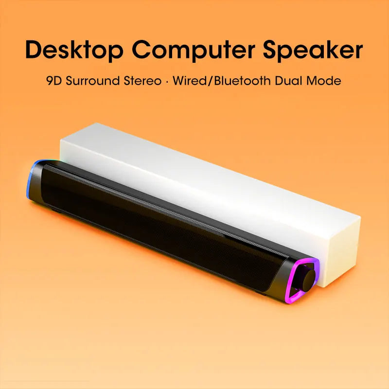 4D computer speaker bar with 9D surround stereo, wired and Bluetooth dual mode desktop speaker