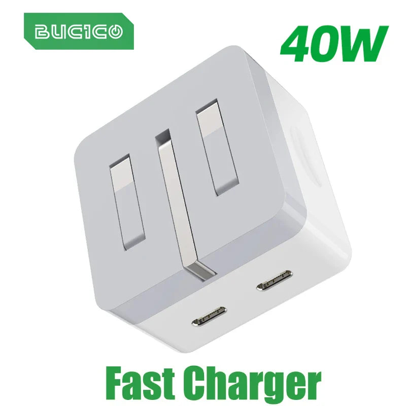 40W Dual USB C Port Fast Charger Foldable Type C EU UK US Plug Wall Charger Block For iPhone 14 Pro Max 12 13 iPad Power Adapter