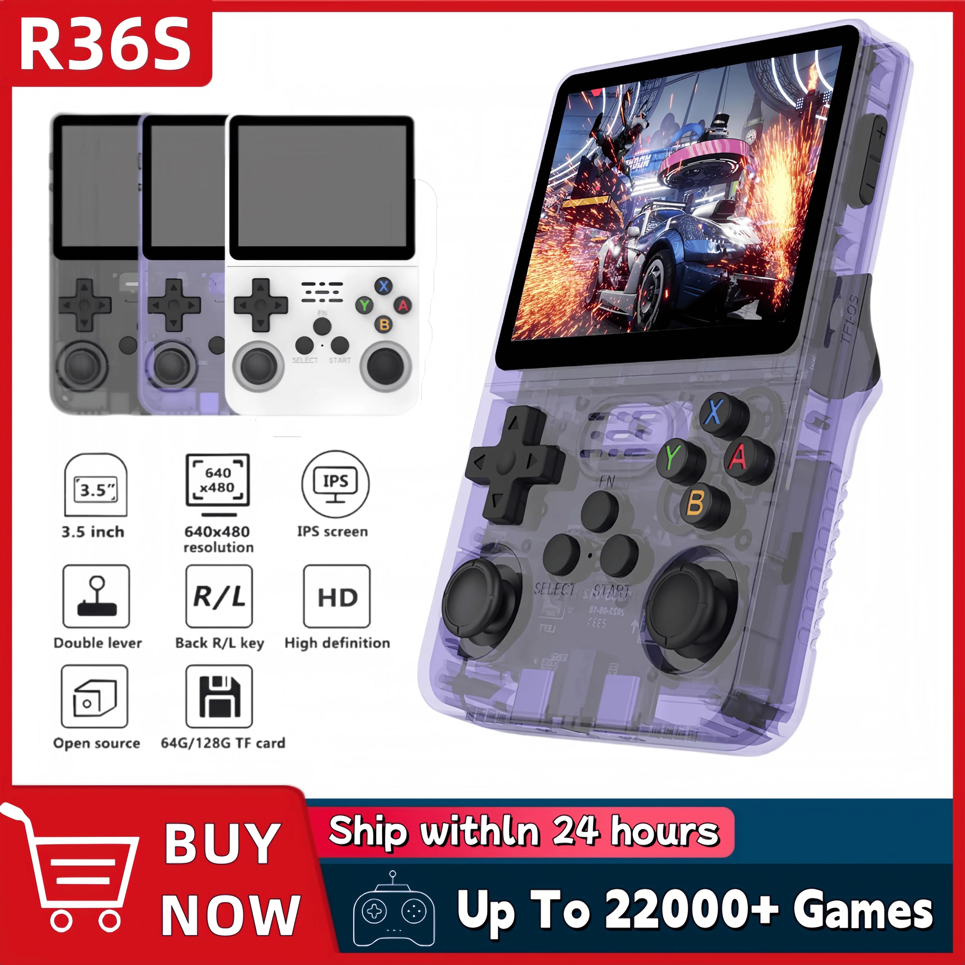 Retro R36S Handheld Video Game Console 3.5 Inch IPS Screen 128GB Preloaded Games Portable Pocket Player with Linux System