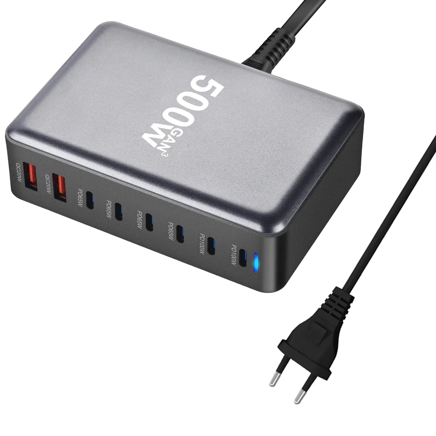 500W Multi Charging PD Charger with 8 USB and Type-C ports and GaN technology