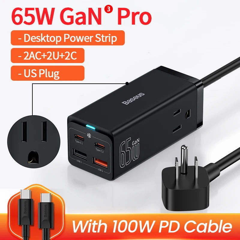 Baseus PD 100W GaN Charger USB Type C Desktop Charger Station Quick Charge 4.0 QC 3.0 Fast Charging For Macbook iPhone 14 Xiaomi