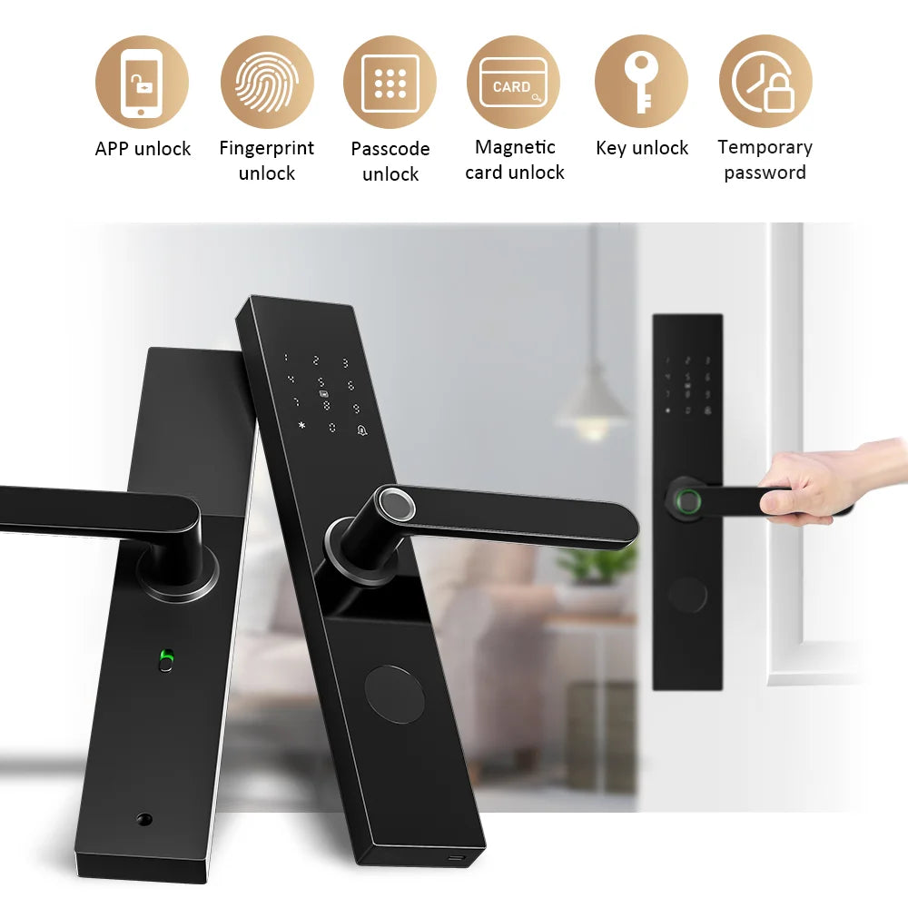 Wifi Smart Fingerprint Door Lock Digital Electronic Lock Fingerprint/IC Card/Password/Key/APP Remote Unlock Work with Alexa
