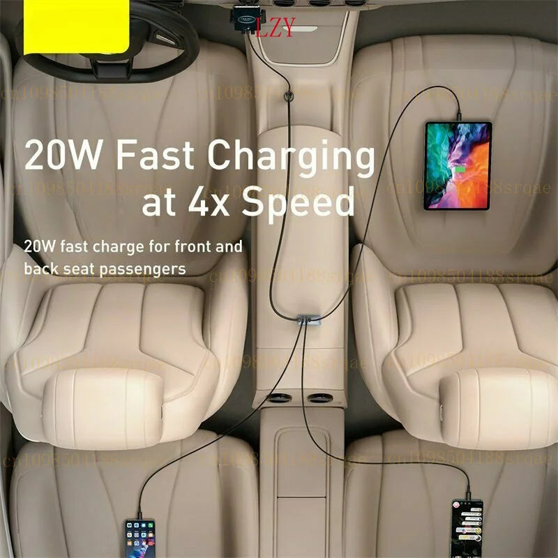 for Baseus 120W Car Charger USB Type-C PPS Fast Charging 4 Ports Cable Adapter Kit