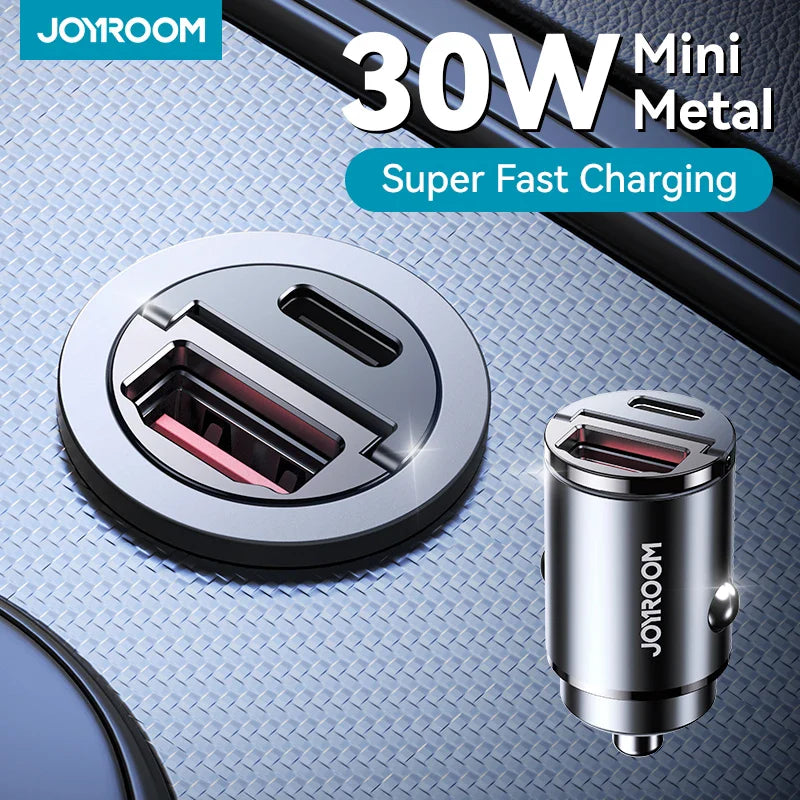 Joyroom Dual Ports Car Charger 30W Pull Ring USB Type-C Super Fast Charging Car Phone Charger Car Charging Accessories PD QC