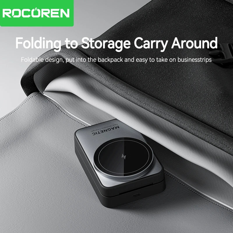 Rocoren Folding 3 in 1 Wireless Charging Stand Portable Magnetic Fast charging Station Dock For iPhone 15 14 13 Watch Headphones