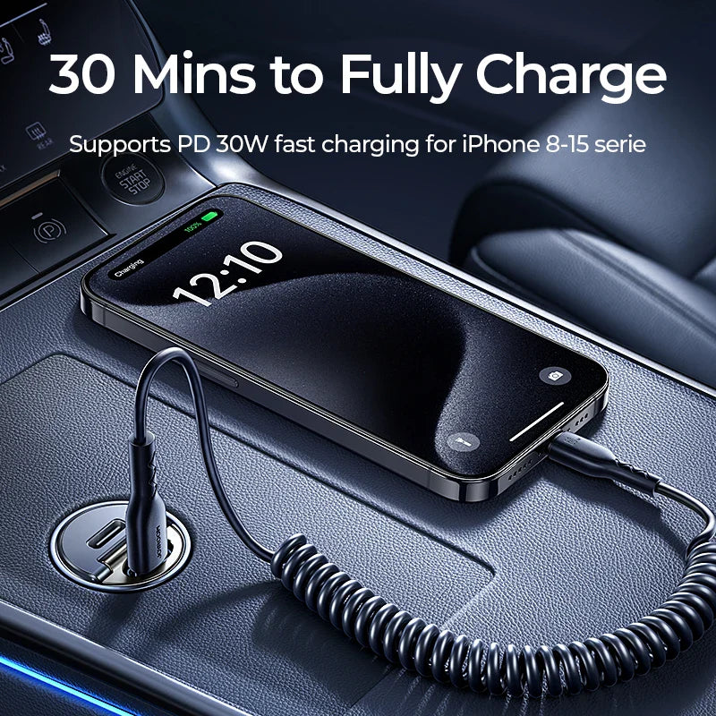 Joyroom 30W Pull Ring Car Charger USB Type-C Dual Fast Ports Fast Charging Mini Car Phone Charger Adapter Car Accessories PD QC