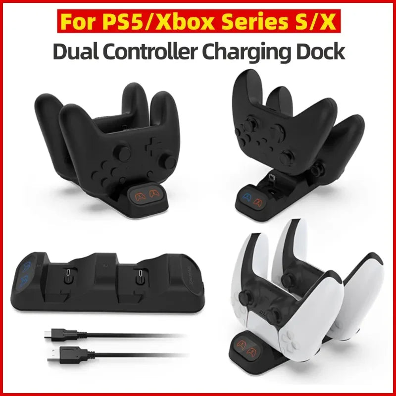Dual Fast Charger Compatible with PS5/Xbox Series S/X Controller Charging Station Station with Indicator Gamepads Charger Dock