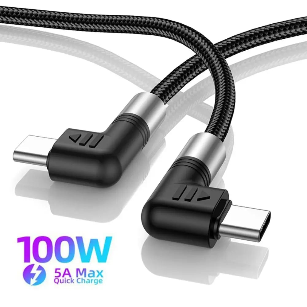 90 Degree 20V 5A Emarker Chip QC4.0 USB-C Data Cord Type C Cable Fast Charging PD 100W