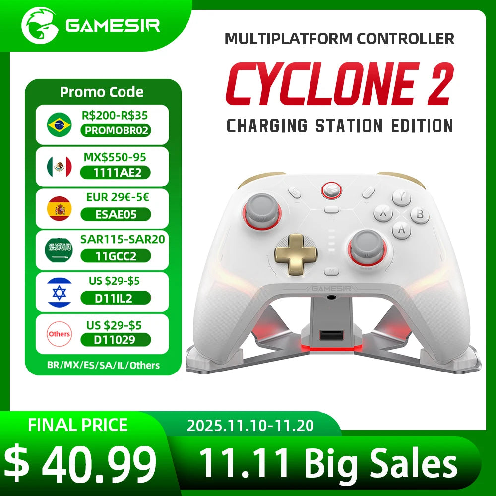 GameSir Cyclone 2 Wireless Bluetooth Gaming Controller With TMR Sticks Joystick Hall Effect For PC/NS/Android/IOS Gamepad
