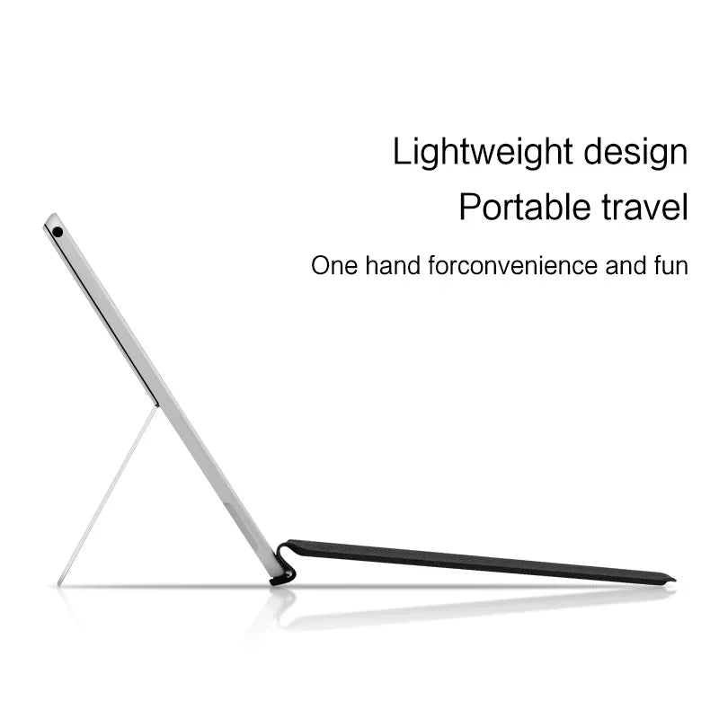 HUWEI Bluetooth Keyboard for Surface Pro series, lightweight portable wireless mechanical keyboard with trackpad, multilingual support including Russian, Arabic, Korean, Spanish, Portuguese, and French, magnetic attachment design.