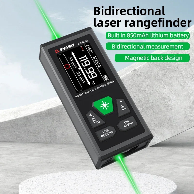 SW-DR/DG Series 2 Way Laser Measure Meter Rangefinder Red/Green Laser Distance Meter 60M/100M Digital Rechargeable Range Finder