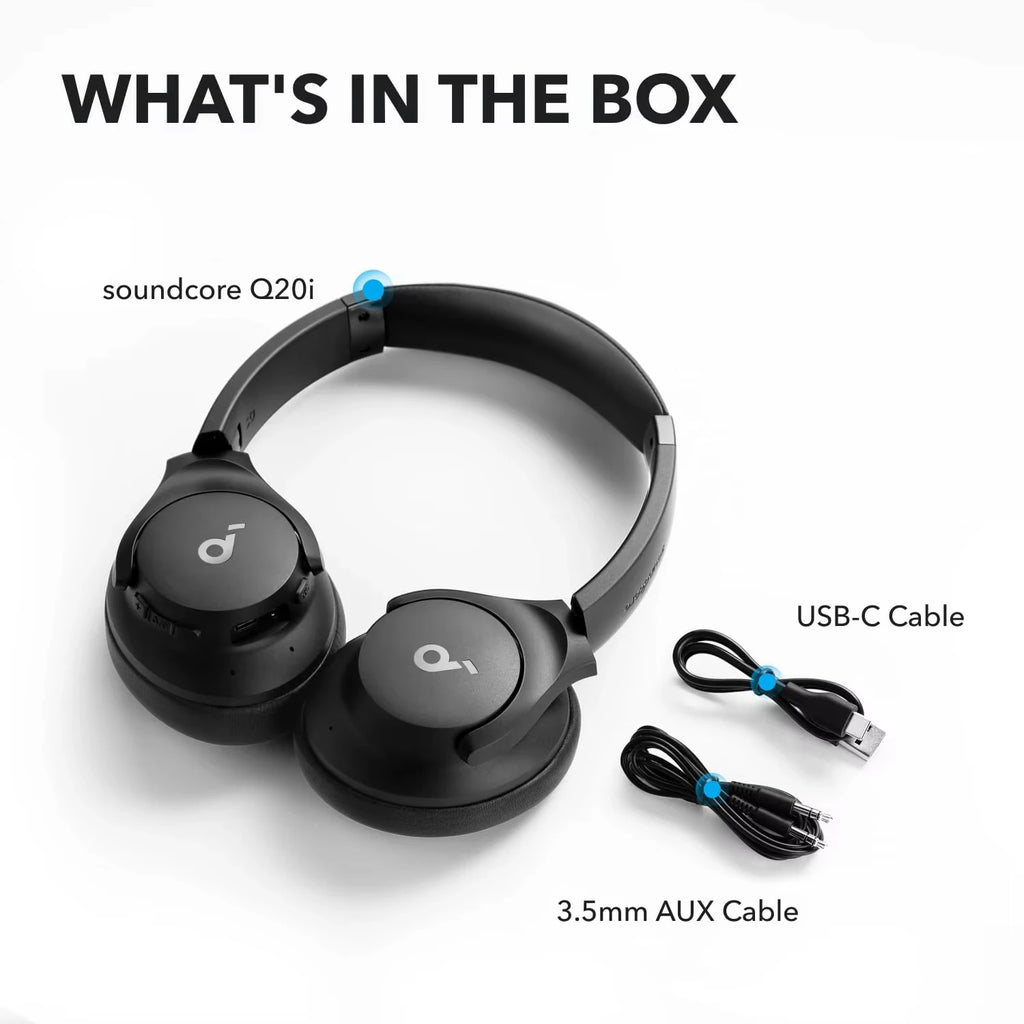 Soundcore by Anker Q20i Hybrid Active Noise Cancelling Headphones, Wireless Over-Ear Bluetooth, 40H Long ANC Playtime, Hi-Res