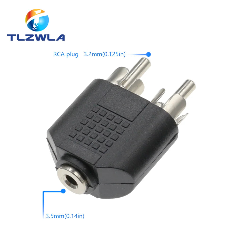 1PCS RCA Female Socket Turn 3.5MM Stereo Plug Audio Adapter 6.3MM Stereo Plug To RCA Socket 2 in 1 Stereo Connector
