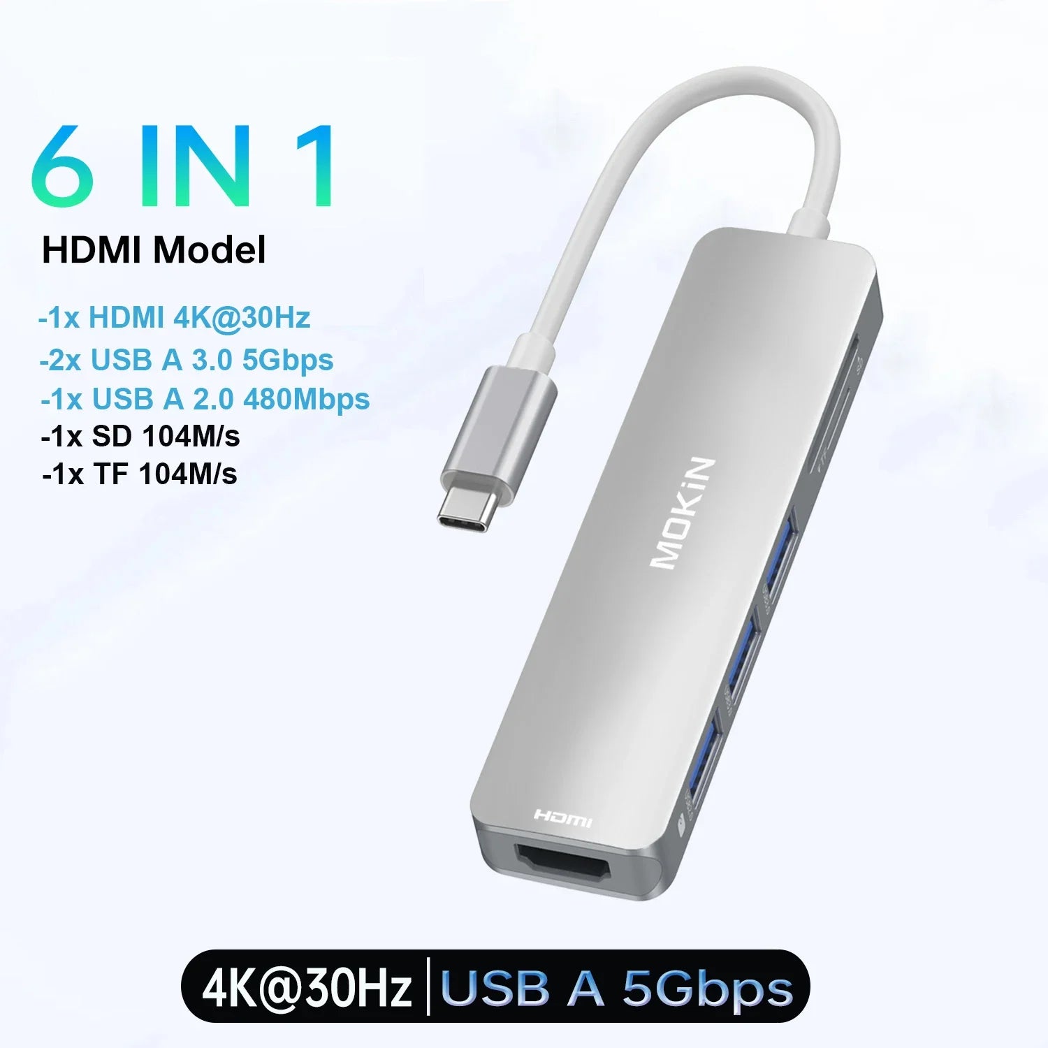USB-C Hub,7 in 1 USB C to 4K60Hz HDMI Splitter,MOKiN Hub Type C to USB Adapter,Docking Station with 3*USB Port,SD&TF,for laptops