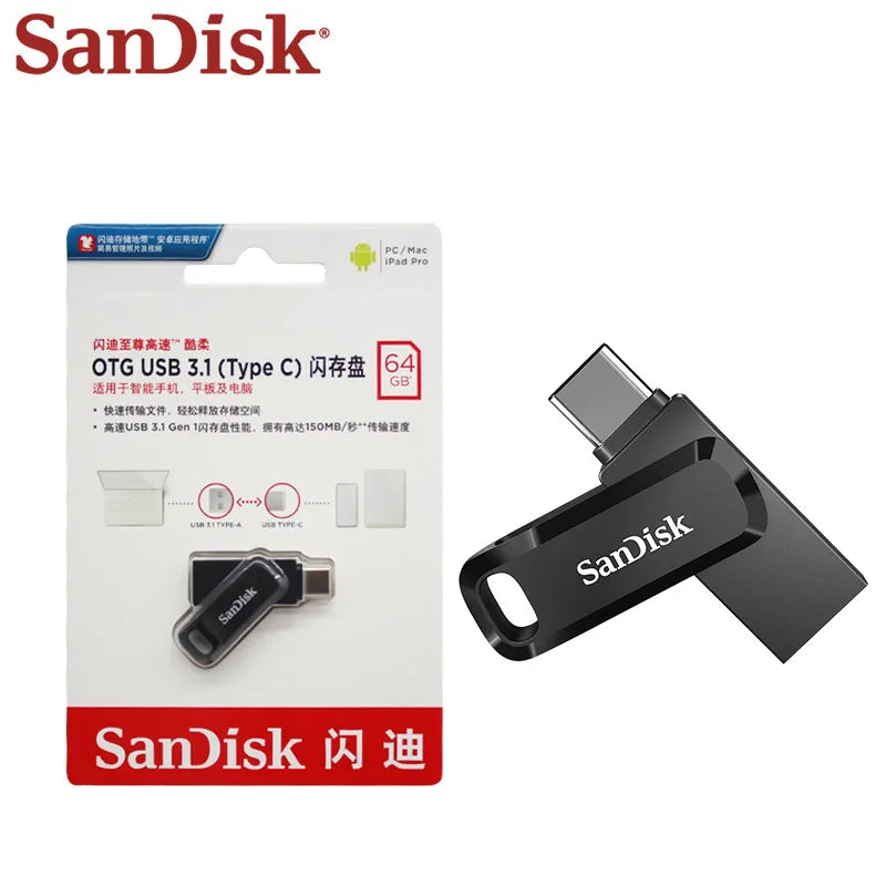 SanDisk Ultra Dual OTG Pen Drive USB 3.2 Type-C flash drive 64GB black compact storage device for mobile and PC