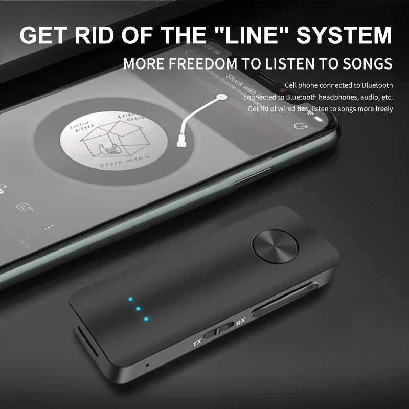Bluetooth 5.4 audio receiver and transmitter wireless adapter with 3.5mm AUX and built-in mic for car, TV, PC, and speakers