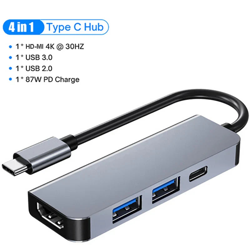 USB C Docking Station with 4K HDMI, USB 3.0, USB 2.0, and 87W PD charging hub adapter