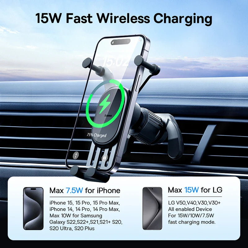 Baseus Car Phone Holder Wireless Charger Car Charger for Air Vent Mount Fast Charging For iPhone 12 13 14 Support Xiaomi Huawei