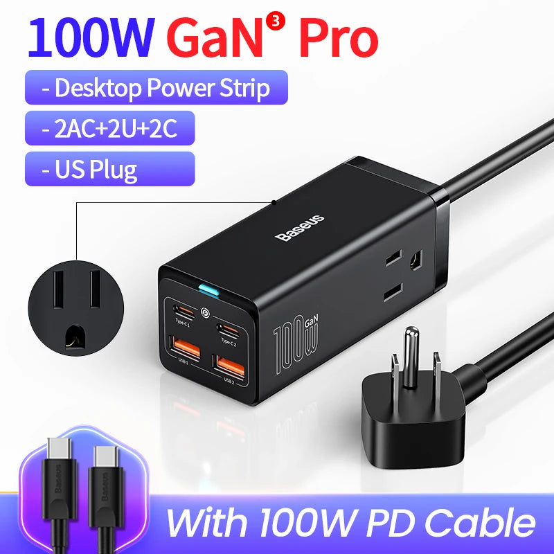 Baseus PD 100W GaN Charger USB Type C Desktop Charger Station Quick Charge 4.0 QC 3.0 Fast Charging For Macbook iPhone 14 Xiaomi