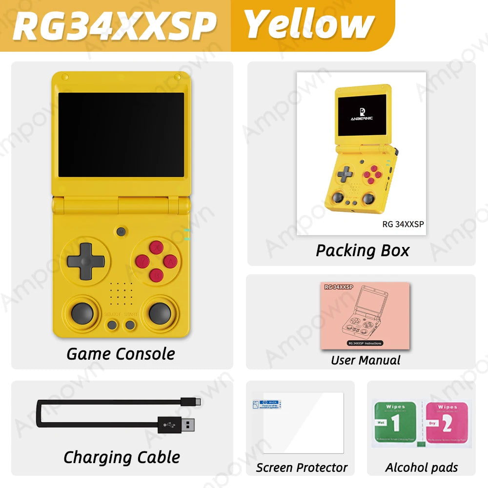 Anbernic RG34XXSP Flip Handheld Game Console 3.4'' IPS Screen TV Output Linux System Hall Magnetic Flip Cover Video Player Gifts