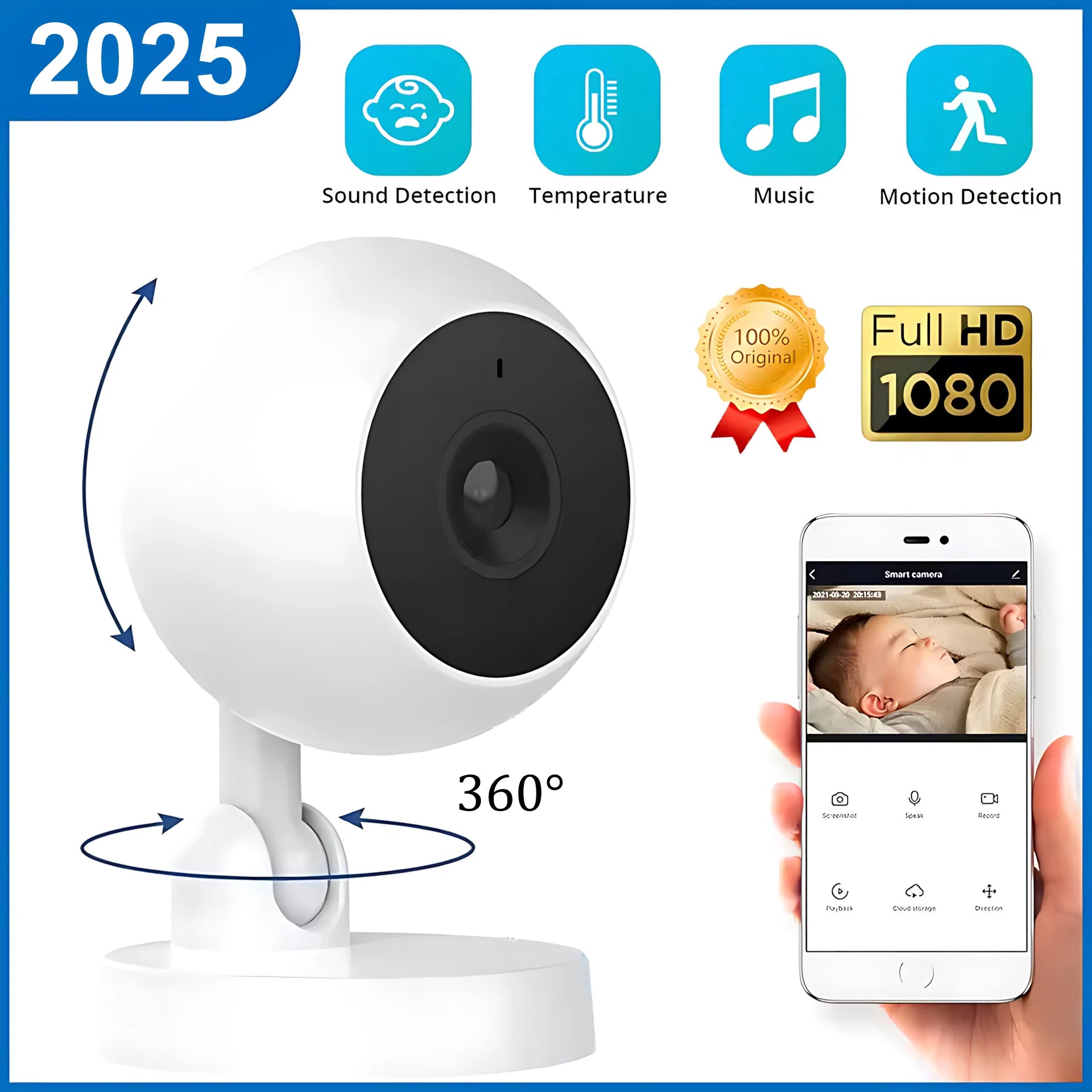 CCTV Smart 1080HD Wi-Fi Smart Home Security Camera 2MP HD Real-Time APP Alerts 2-Way Audio With Motion Tracking For Baby & Pet