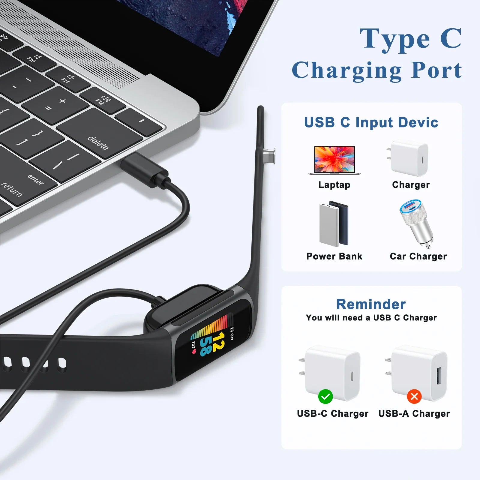 Type C Watch Charger For Fitbit Charge 5 6 Magnetic Charging Cable For Fitbit Luxe Portable Charging Dock Adapter Accessories
