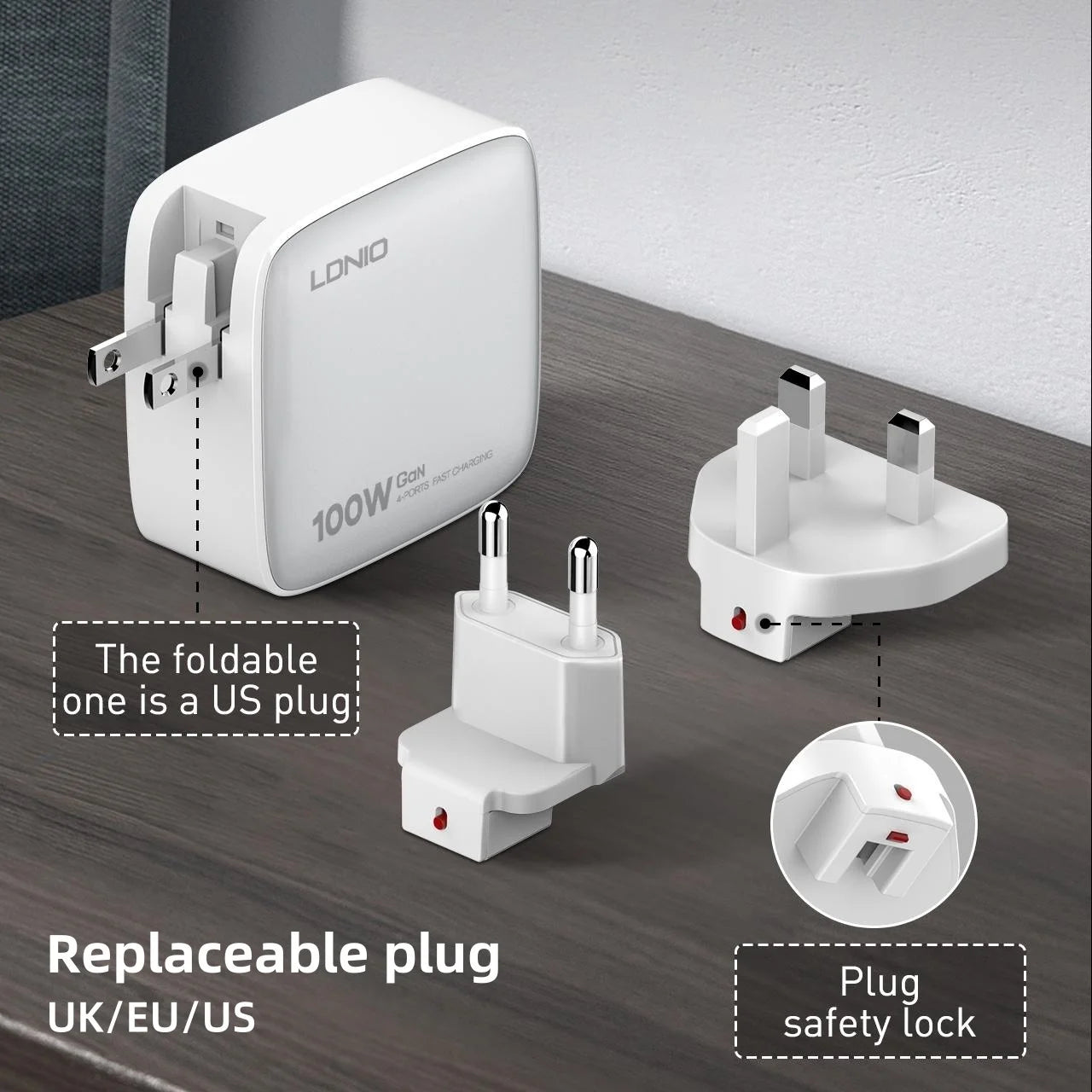 LDNIO 100W Charger Gan Fast Charge Type C USB Charging Station Phone Tablet Laptop Macbook Portable Charger EU UK US Plug Adapte