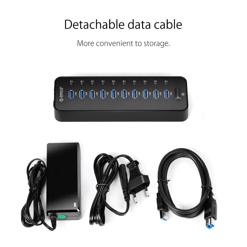 ORICO P10 USB HUB 10-port USB 3.0 and 2.0 high-speed hub with 12V power adapter and detachable data cable for PC and laptop accessories