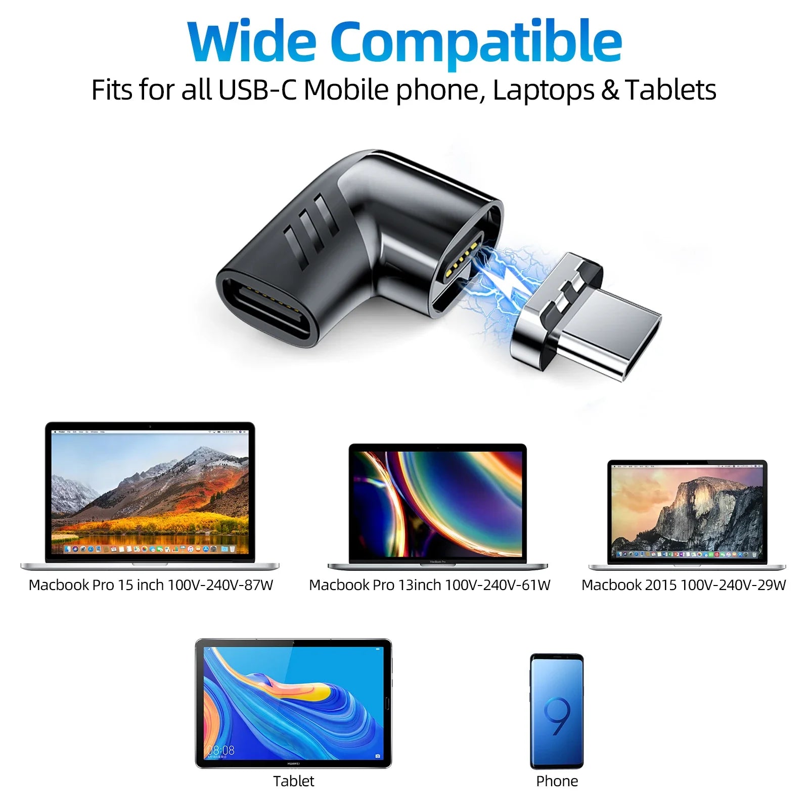 120W Usb C To Type C Magnetic Adapter Fast Charging Usb Type C Magnet Converter Magnetic Cable Right Angle Usbc Connector