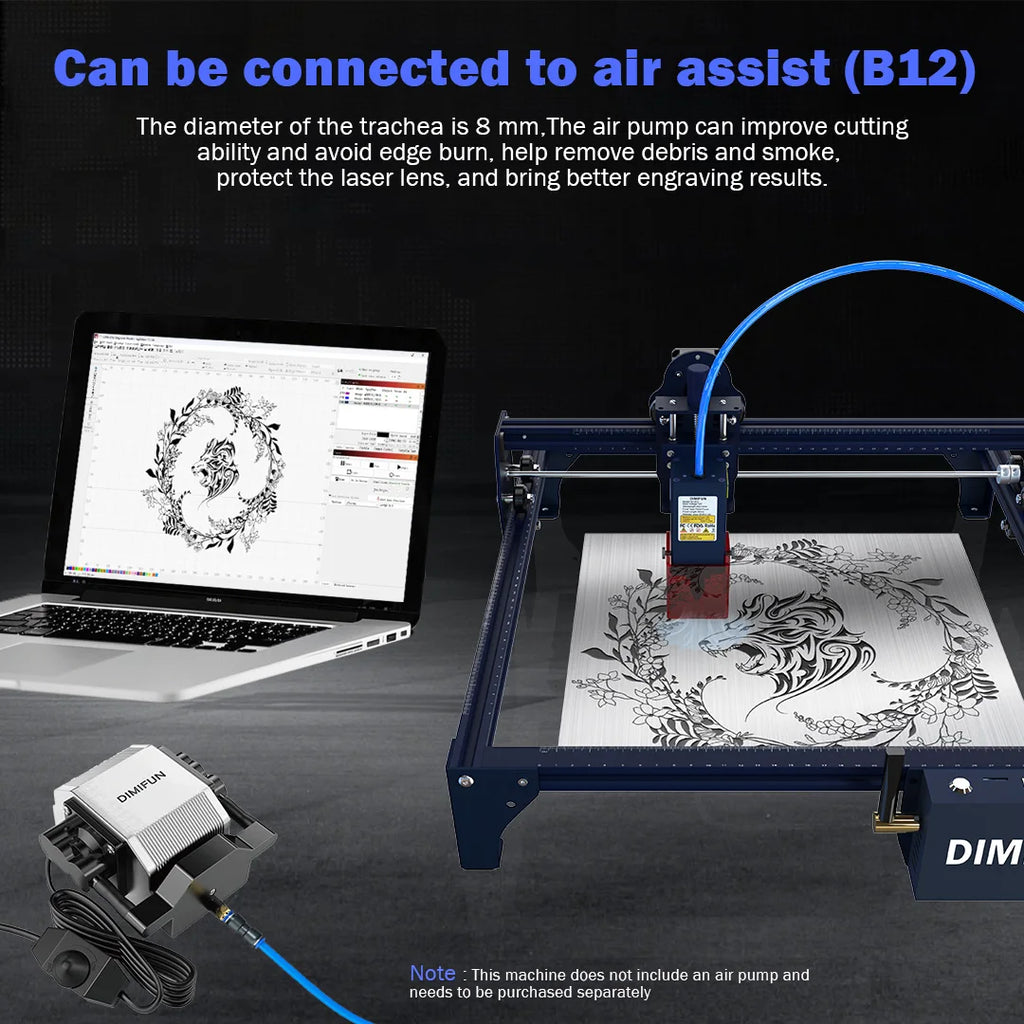DIMIFUN 28W air compressor air auxiliary pump, air volume 60L/min, compatible with all brands of CNC laser engraving machines