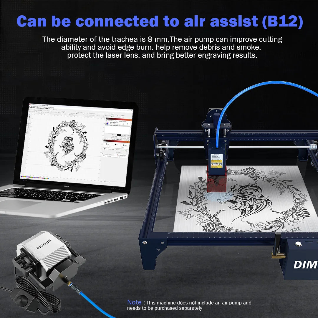 DIMIFUN 28W air compressor air auxiliary pump, air volume 60L/min, compatible with all brands of CNC laser engraving machines