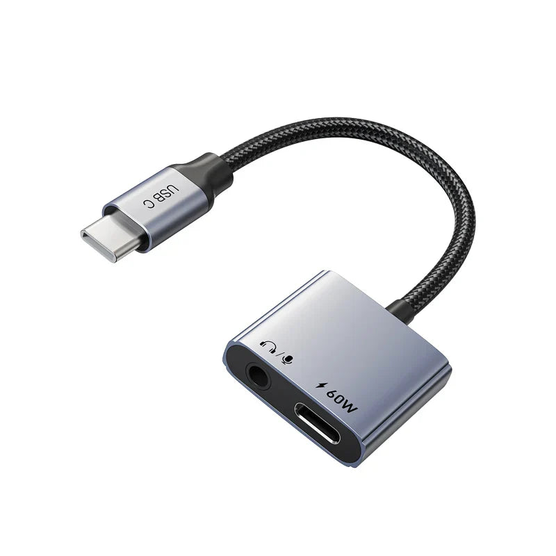CABLETIME USB C to 3.5mm Audio hub Adapter USB C Headphone Charger 2-in-1 PD 60W Fast Charger Adapter Hi-Fi for IPhone Xiaomi
