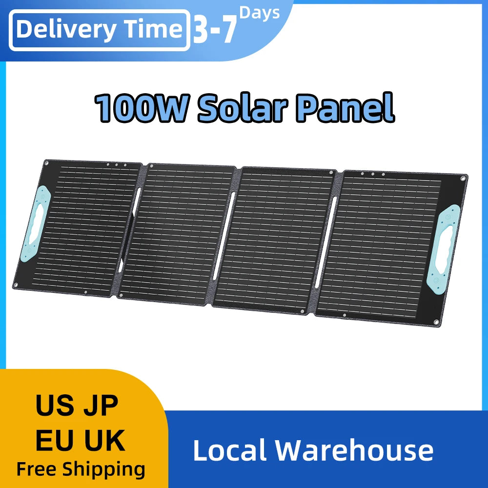 ECOPLAY 100W Flexible Solar Panels Outdoor Emergency Power Supply IP65 Waterproof Portable Folding Bag for RV Camping Fishing