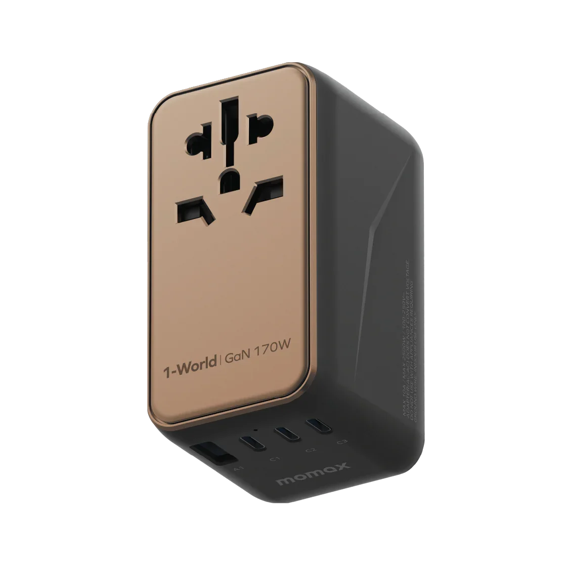 Momax Universal Power Adapter 170W GaN fast charger with multiple USB ports and global plug compatibility for laptops and tablets